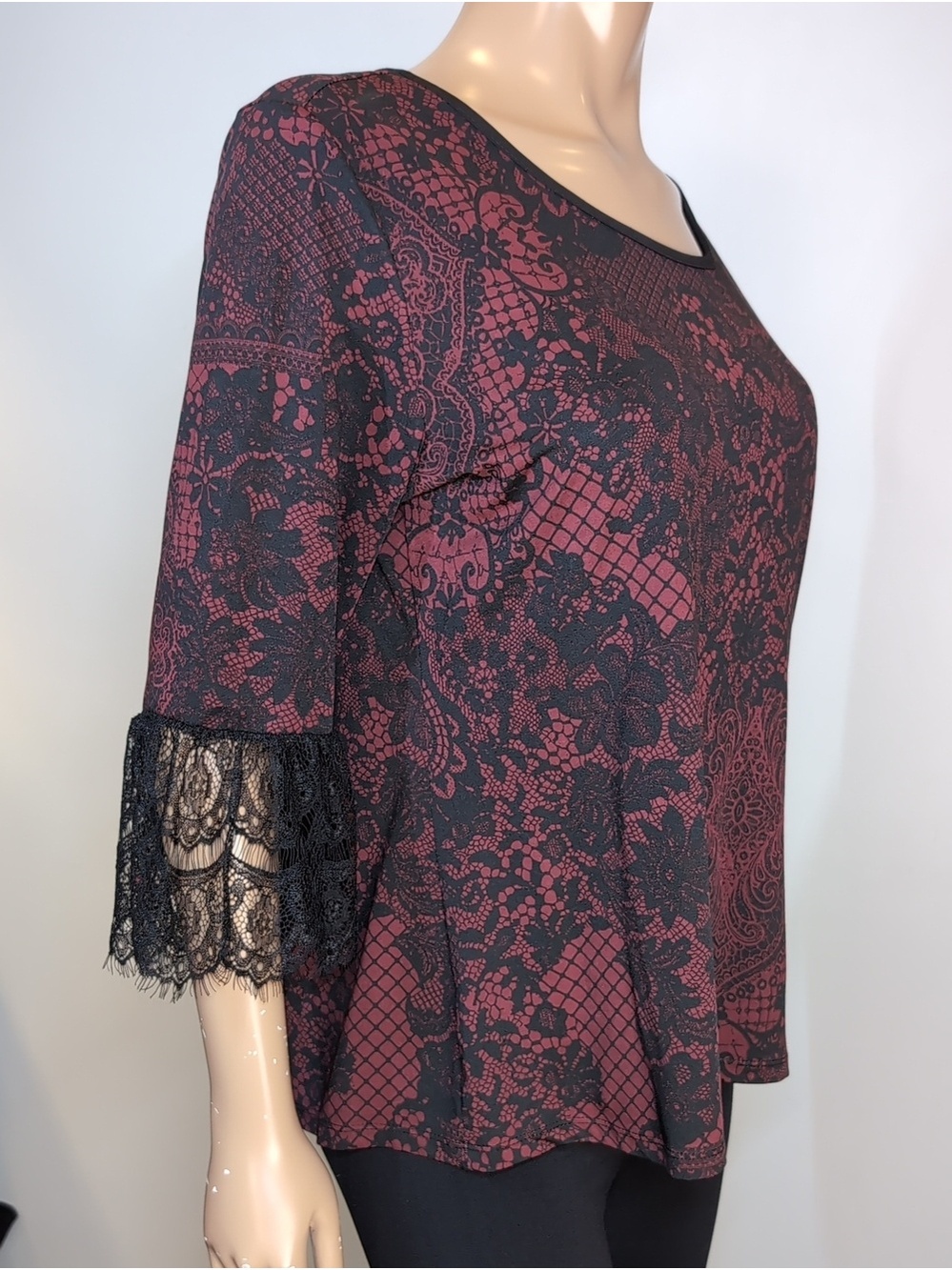 Laura Gothic Lace Blouse Womens Size XL Red Black Vamp Romantic Moody Floral - Picture 7 of 10
